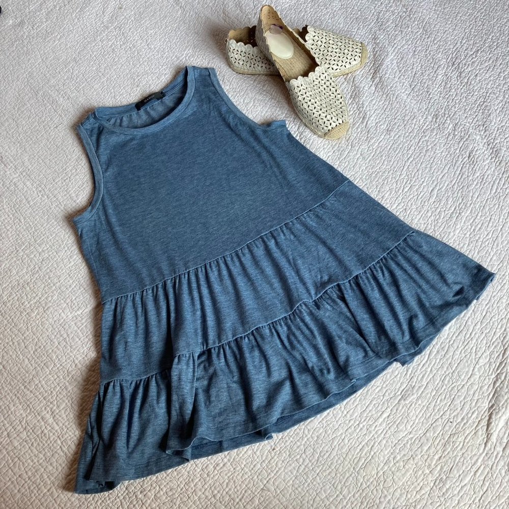 Haeof Blue Tiered Ruffle Trapeze Top sz S